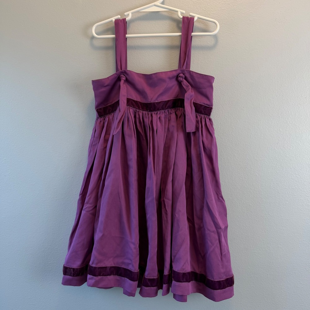 Finding Foxtale Girls Size 6 Purple Lyocell Velvet Trim Dress Tie Straps